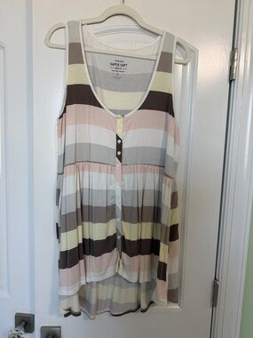 torrid Pastel Striped Button-Front Tank in Pink, Cream, Gray, Brown, Yellow